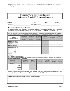 Dyslexia Testing Student Profile Form