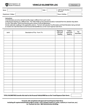 Vehicle Kilometer Log