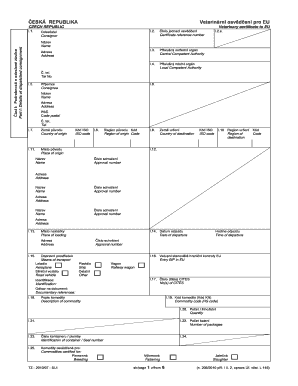 Czech Republic Veterinary Certificate to EU