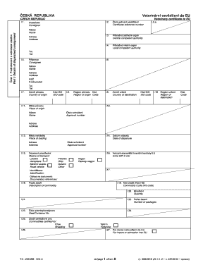 Czech Republic Veterinary Certificate to EU
