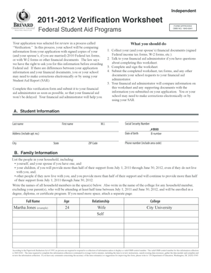 2011-2012 Verification Worksheet