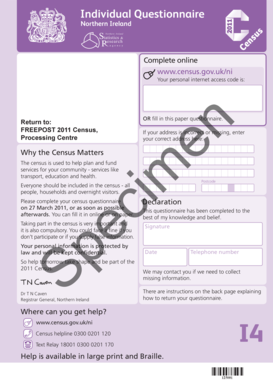 Northern Ireland 2011 Census Individual Questionnaire