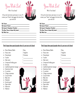 Who's Your Santa Holiday Wish List Form