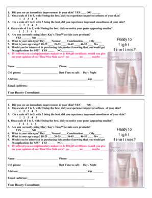 Mary Kay TimeWise Skin Care Feedback Form