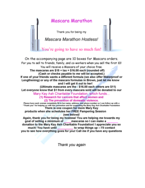 Mascara Marathon Order Sheet