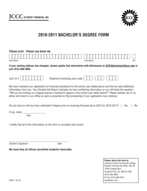 JCCC Student Financial Aid Bachelor’s Degree Form