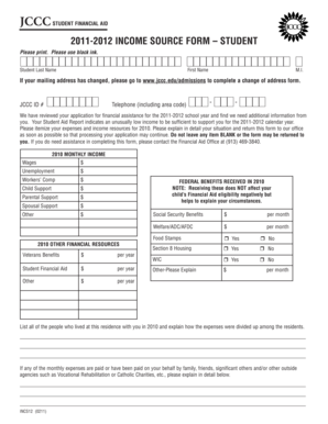 JCCC Student Financial Aid Income Source Form