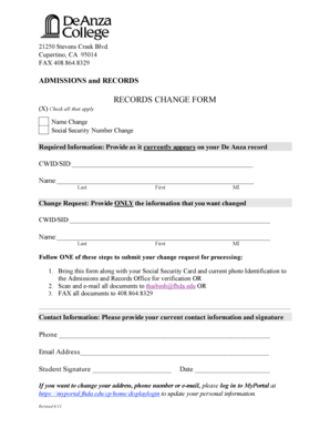 De Anza Records Change Form