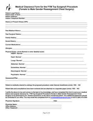 Medical Clearance Form for the FTM Top Surgery Procedure