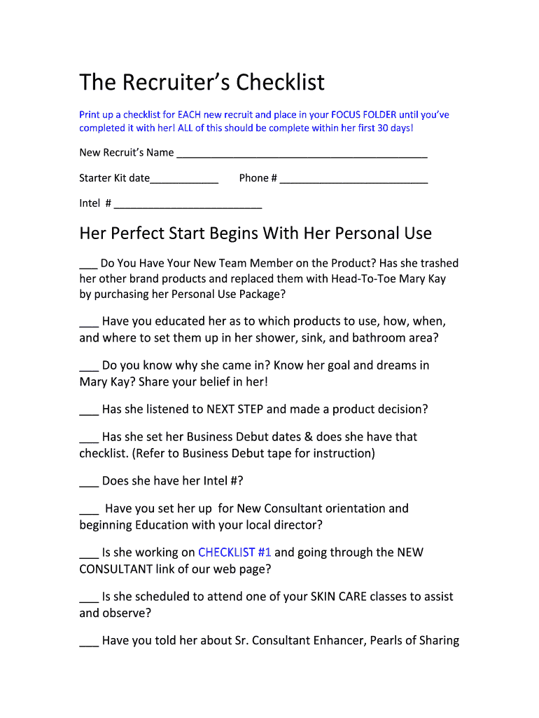 Fillable Online The Recruiters Checklistdocx Fax Email Print pdfFiller