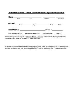 Fillable Online Adamson Alumni Assoc New MembershipRenewal Form Fax ...