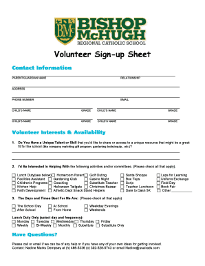 2015-2016 Volunteer Sign-Up - Bishop McHugh Regional School