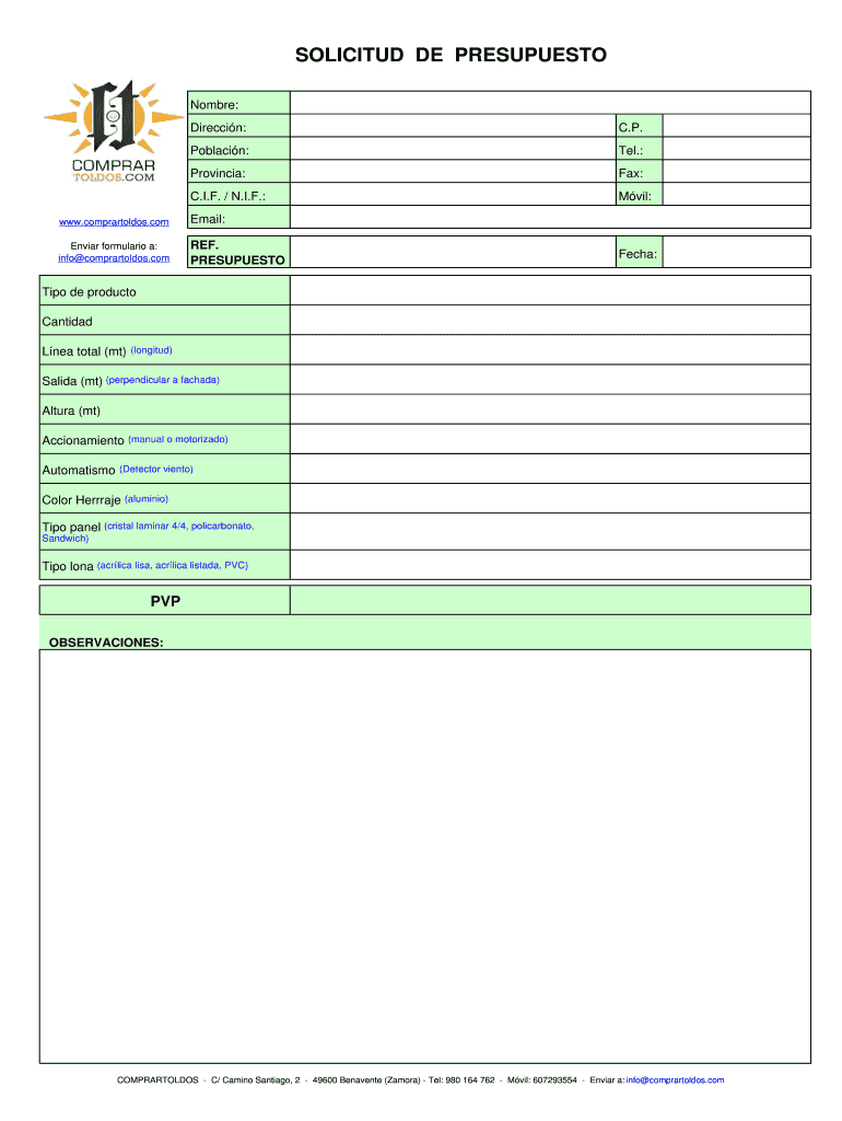 SOLICITUD DE PRESUPUESTO - bcomprartoldosbbcomb Vista previa en la página 1