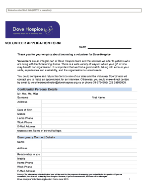 VOLUNTEER APPLICATION FORM - Dove Hospice - dovehospice org