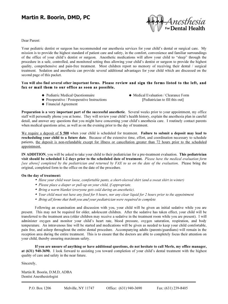 Fillable Online Pediatric Packet Cover Letter 11 Summerfield