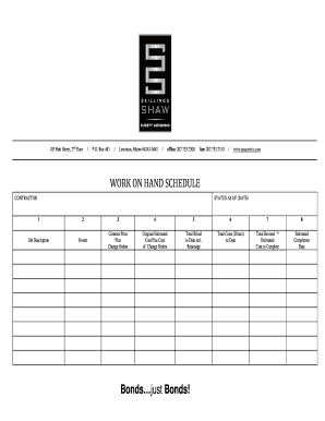 WORK ON HAND SCHEDULE - Skillings Shaw Surety Bonding