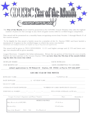 Star of the Month Application - Dayton Bowler