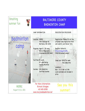 CAMP APPLICATION FORM WAIVER AND RELEASE OF LIABILITY - marylandbadminton