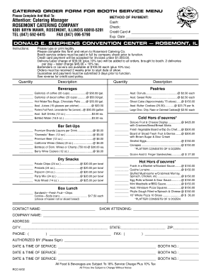 CATERING ORDER FORM FOR BOOTH SERVICE MENU Please Complete