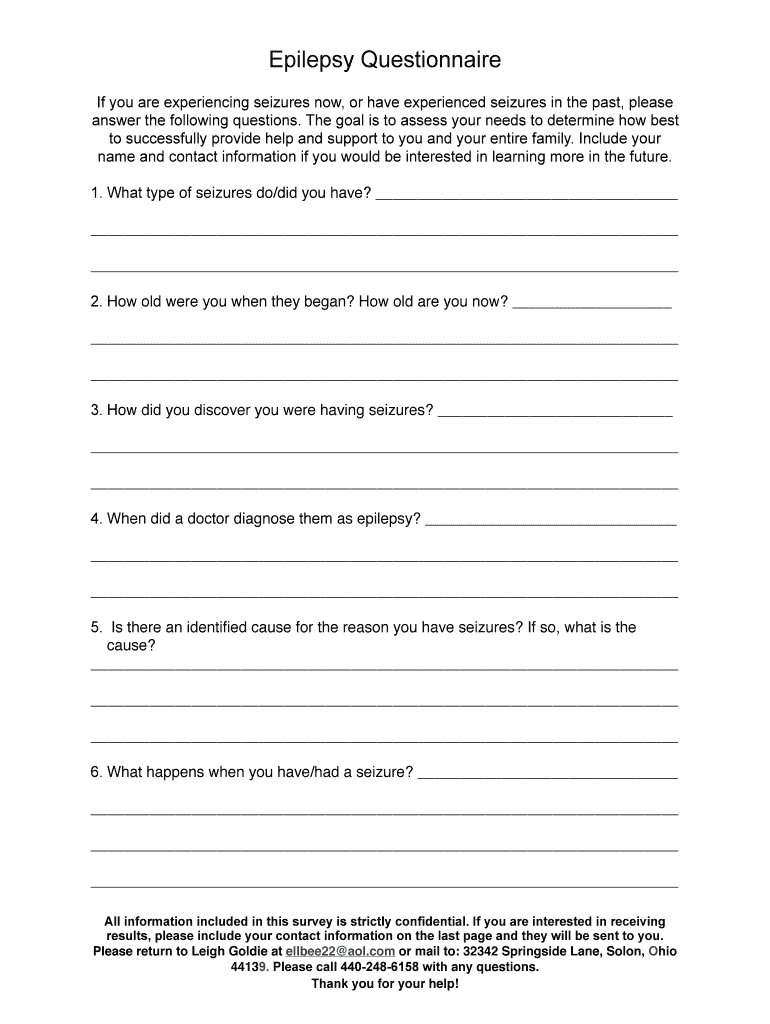 Fillable Online empoweringepilepsy Epilepsy Questionnaire - Empowering ...