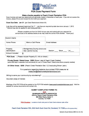 Reminder letter for payment - peach creek plantation poa