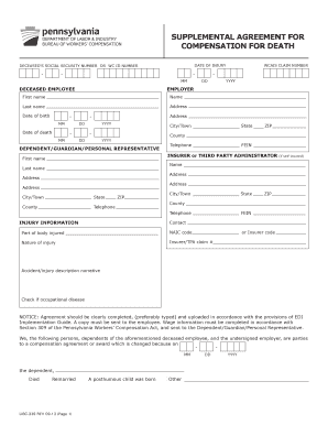 Supplemental agreement for bcompensationb for death - PA gov