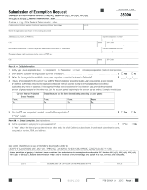 Fillable Online CALIFORNIA FORM Submission of Exemption Request 3500A ...