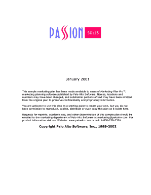 January 2001 This sample marketing plan has been made available to users of Marketing Plan Pro, marketing planning software published by Palo Alto Software