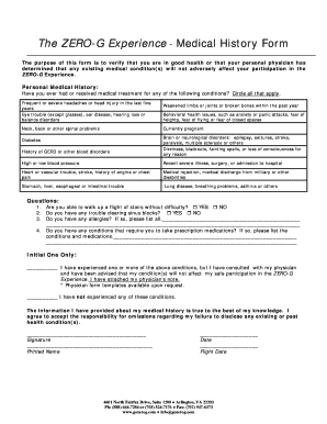 Medical History Form - Zero Gravity Corporation