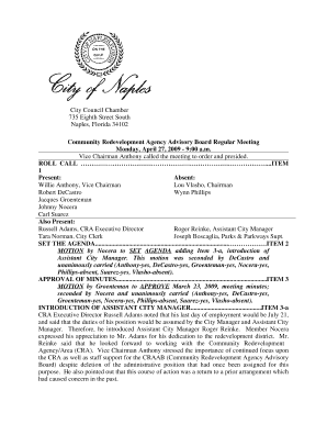 1 Present: Absent: Willie Anthony, Vice Chairman Lou Vlasho, Chairman Robert DeCastro Wynn Phillips Jacques Groenteman Johnny Nocera Carl Suarez Also Present: Russell