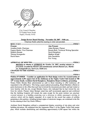 Minutes writing sample - ITEM 1 Present: Also Present: Jonathan Kukk, Chairman Adam Benigni, Planner Eugene Martin, Vice Chairman Brenda Blair, Technical Writing Specialist Madelin Bunster David Humphrey Thomas