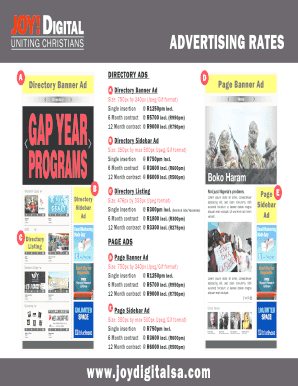 JOY Digital Advertising Rates Booking Form