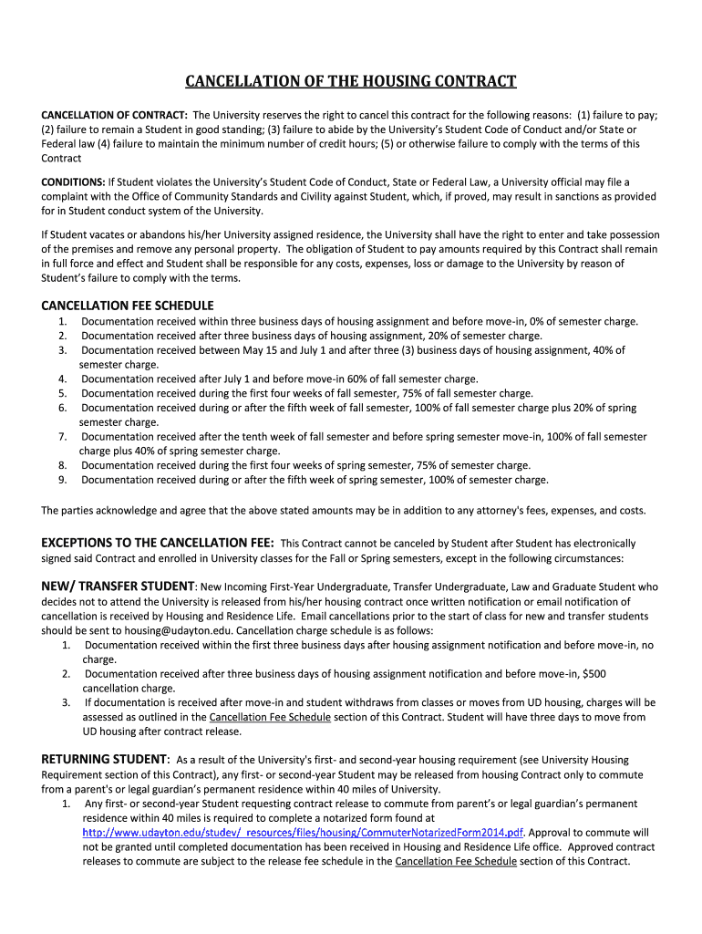 Fillable Online CANCELLATION OF THE HOUSING CONTRACT Fax Email Print