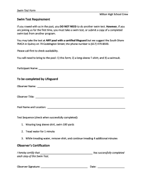 Swim Test Form - Neponset Rowing