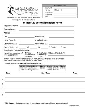 Registration Form Winter 2016 - Class Schedule