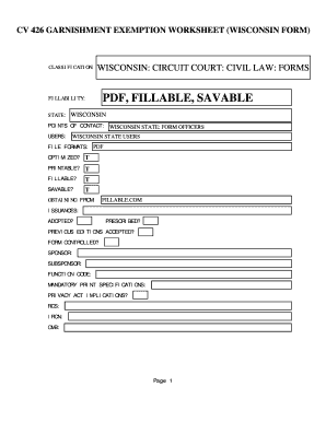 Fillable Online Cv 426 garnishment bexemptionb worksheet bwisconsin ...