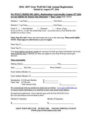 Fillable Online Gray Wolf Ski Club Fax Email Print - pdfFiller