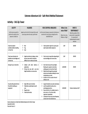 BExtremeb bAdventureb Ltd Safe Work Method Statement Activity