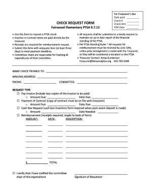 Sample solicitation letter for alumni homecoming - For Treasurer s Use Date paid CHECK REQUEST FORM - fairwoodptsa