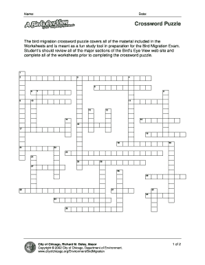 crossword puzzle on migratory birds and animals