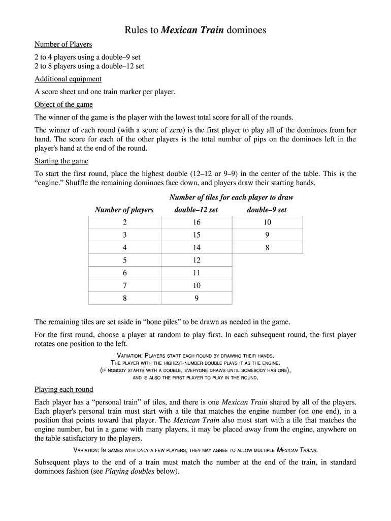 Mexican Train Dominoes Rules Pdf Fill Online Printable Fillable 