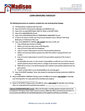 Loan servicing checklist - Specialty Loan Servicing by Madison ... - madisonmanagement