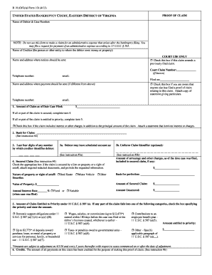 B 10 (Official Form 10) (4/13) UNITED STATES BANKRUPTCY COURT, EASTERN DISTRICT OF VIRGINIA PROOF OF CLAIM Name of Debtor &amp