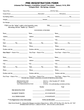Fillable Online Pre-registration form - Arkansas Fair Managers Association Fax Email Print ...