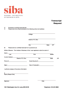 Fillable Online siba Transcript Request Enclosed is my $5 - siba Fax ...
