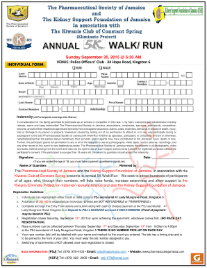 2015 5k Individual Entry Form - Pharmaceutical Society of Jamaica
