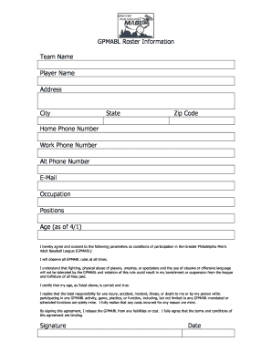 BGPMABLb Roster Information Team Name Player Name Address