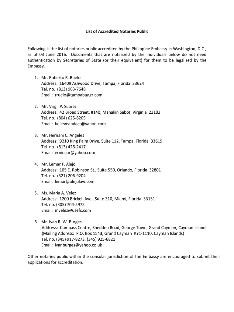 Fillable Online List of Accredited Notaries Public Fax Email Print