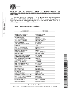 Catral Non-Sedentary Sales Authorization Applicants List