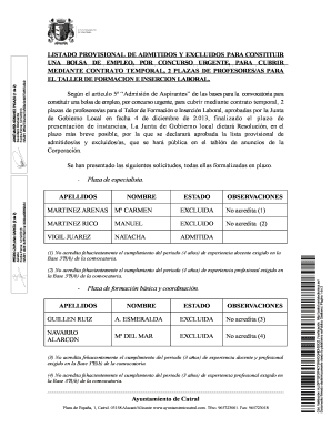 Provisional Admitted and Excluded List for Employment Pool